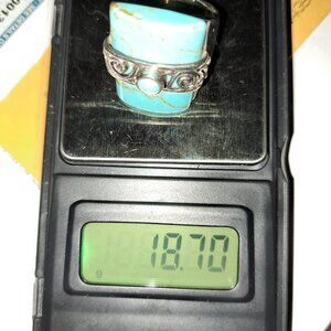 18 GRAMS, HEAVY Turquoise Sterling Silver unique ring Size 9